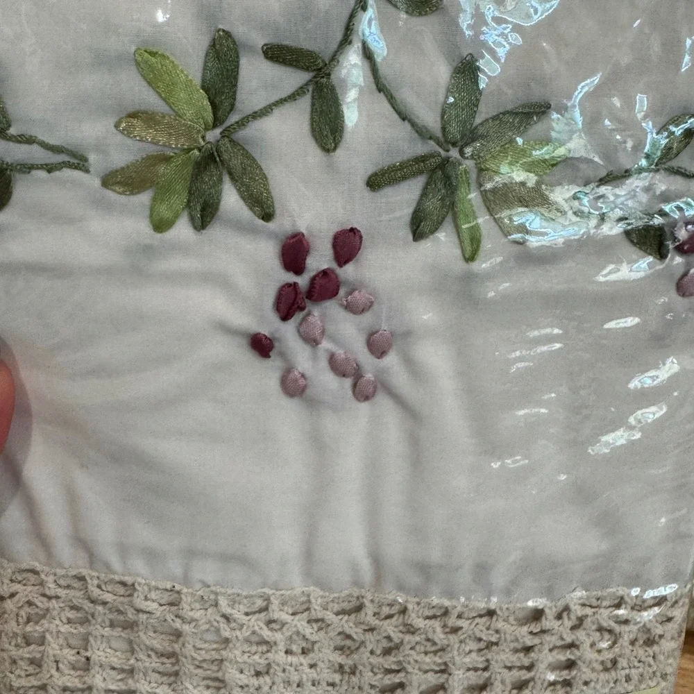 Canjoy Trading Merlot Ribbon Embroidered‎ Tier Curtains Ivory 60x24 Floral Lace